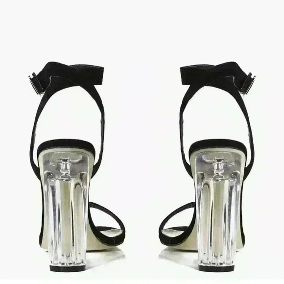 NIB Boohoo Women's Black Eva Suedette Two Part Cylinder Heels Sz 8 $58 - Picture 3 of 3